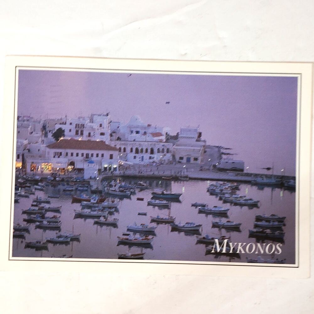 Vintage Mykonos Greece Postcard Haitalis 1980s Purple Twilight Harbor